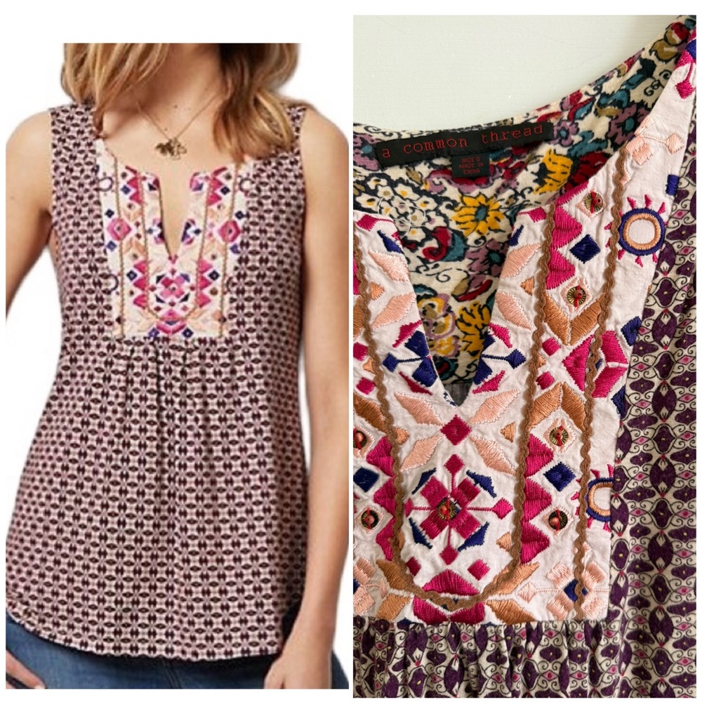Anthropologie A Common Thread Embroidered and Beaded Tank | Size S